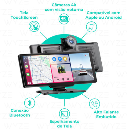 WyzeAuto - Sistema multimedia portátil con Cámara Frontal + Cámara de Retroceso DE REGALO