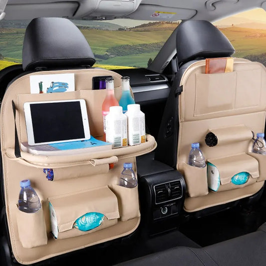 Organizador Trasero de Cuero para Auto con Mesa Plegable