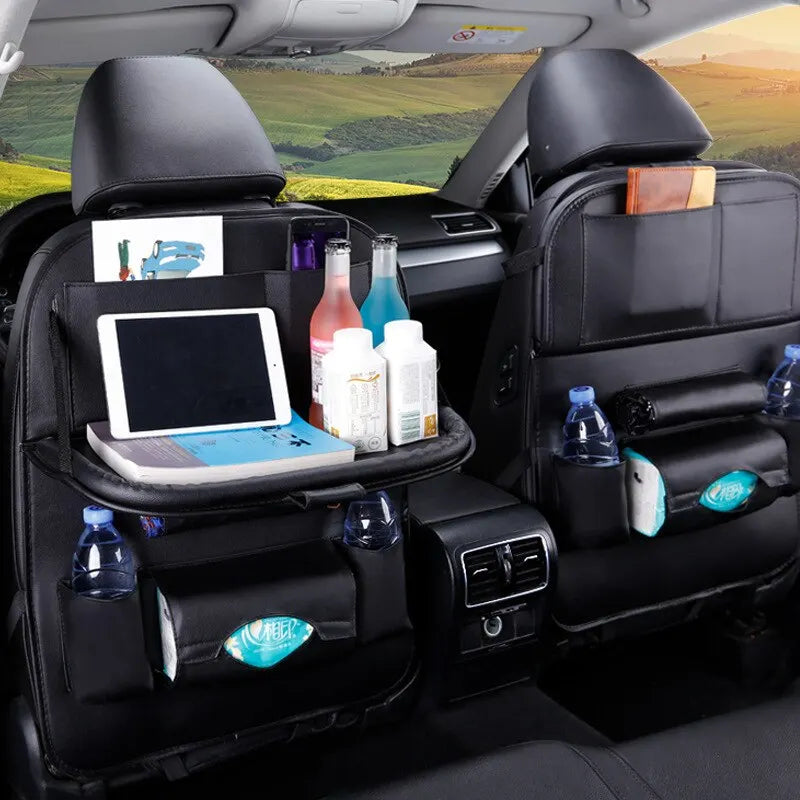 Organizador Trasero de Cuero para Auto con Mesa Plegable