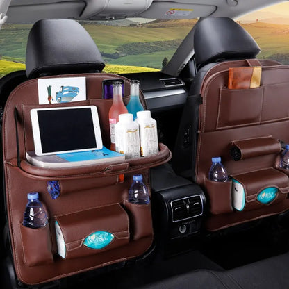 Organizador Trasero de Cuero para Auto con Mesa Plegable