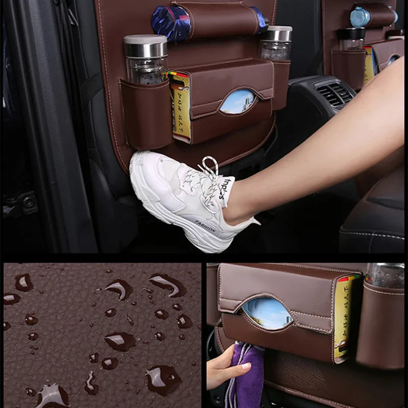 Organizador Trasero de Cuero para Auto con Mesa Plegable
